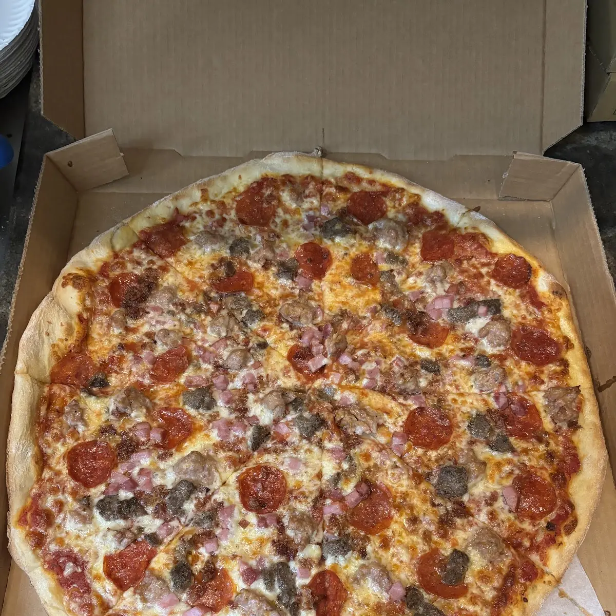 Half Pepperoni Half Supreme Pizza in Box