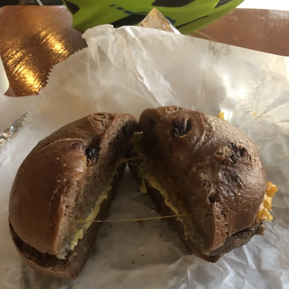 Sausage Egg and Cheese on Chocolate Chip Bagel
