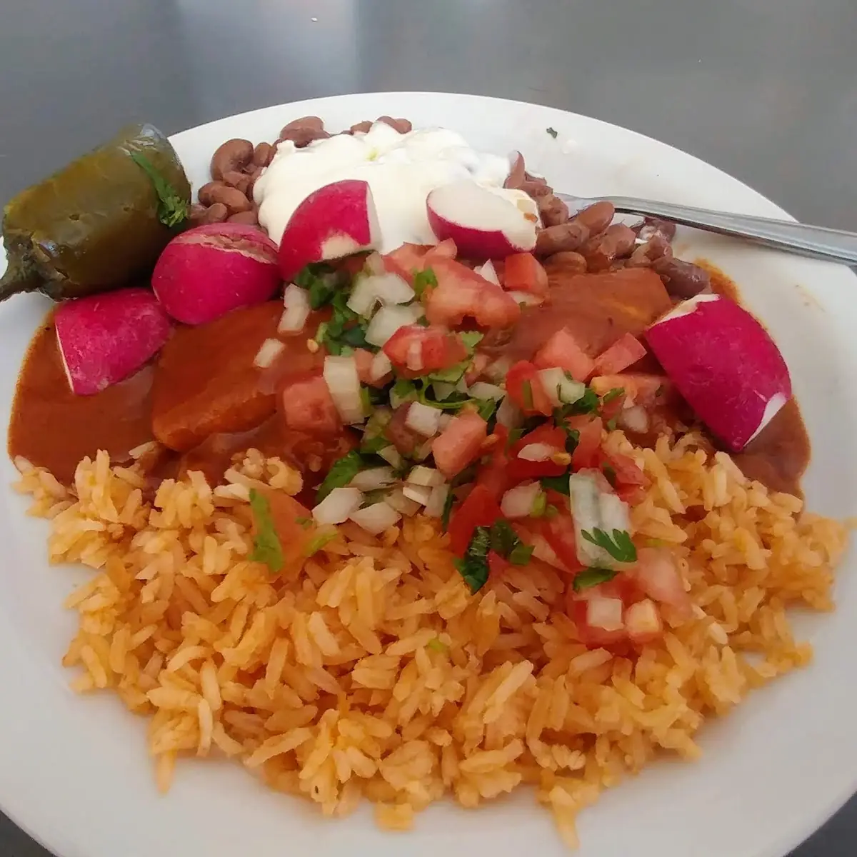 Chile Relleno with Rice and Beans