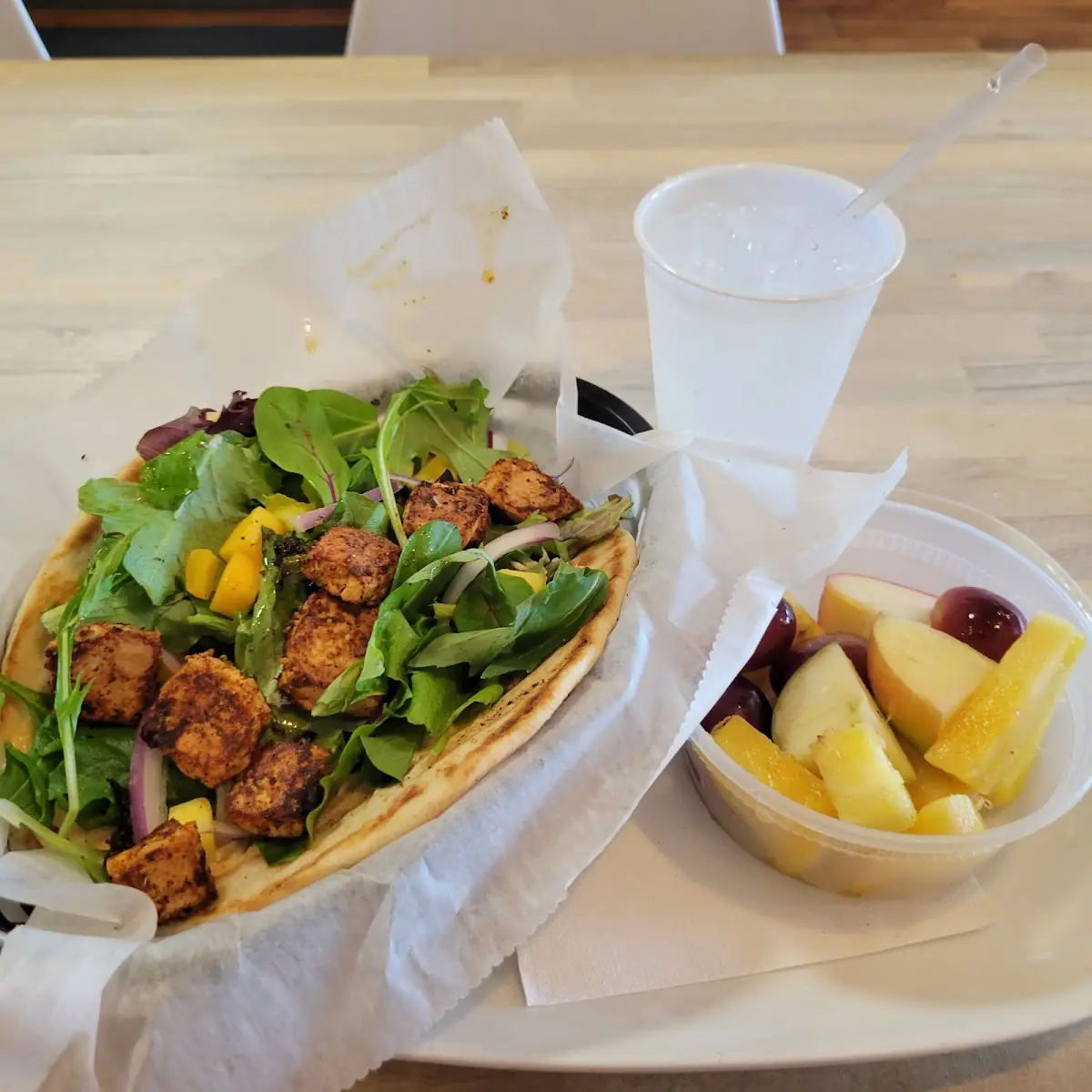 Blackened Vegan Chik'n with Fresh Fruit