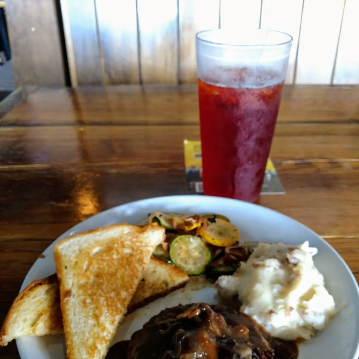 Hamburger Steak Mashed Potatoes Grilled Vegetables & Bread