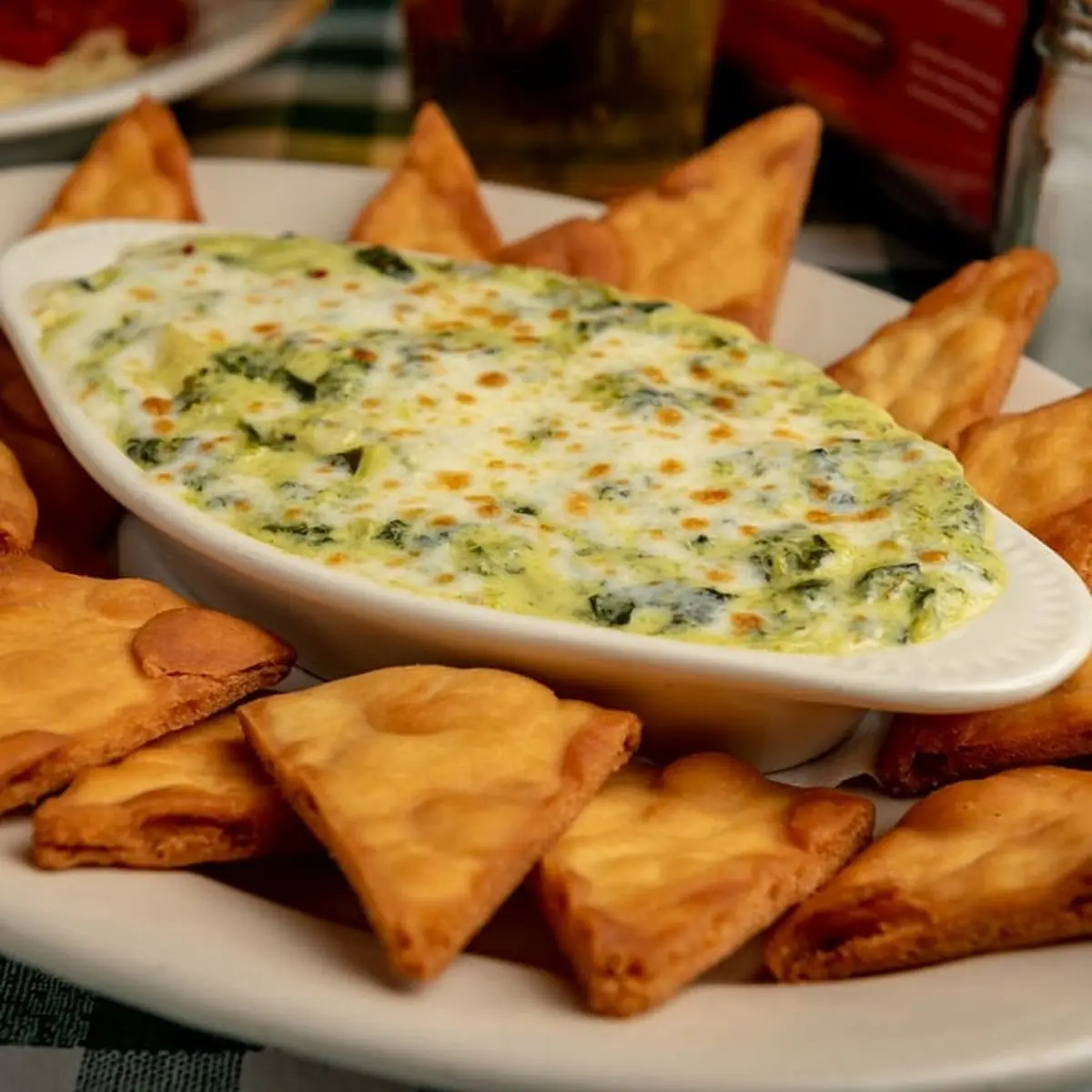 Spinach & Artichoke Dip with Veggies & Fried Pita Chips
