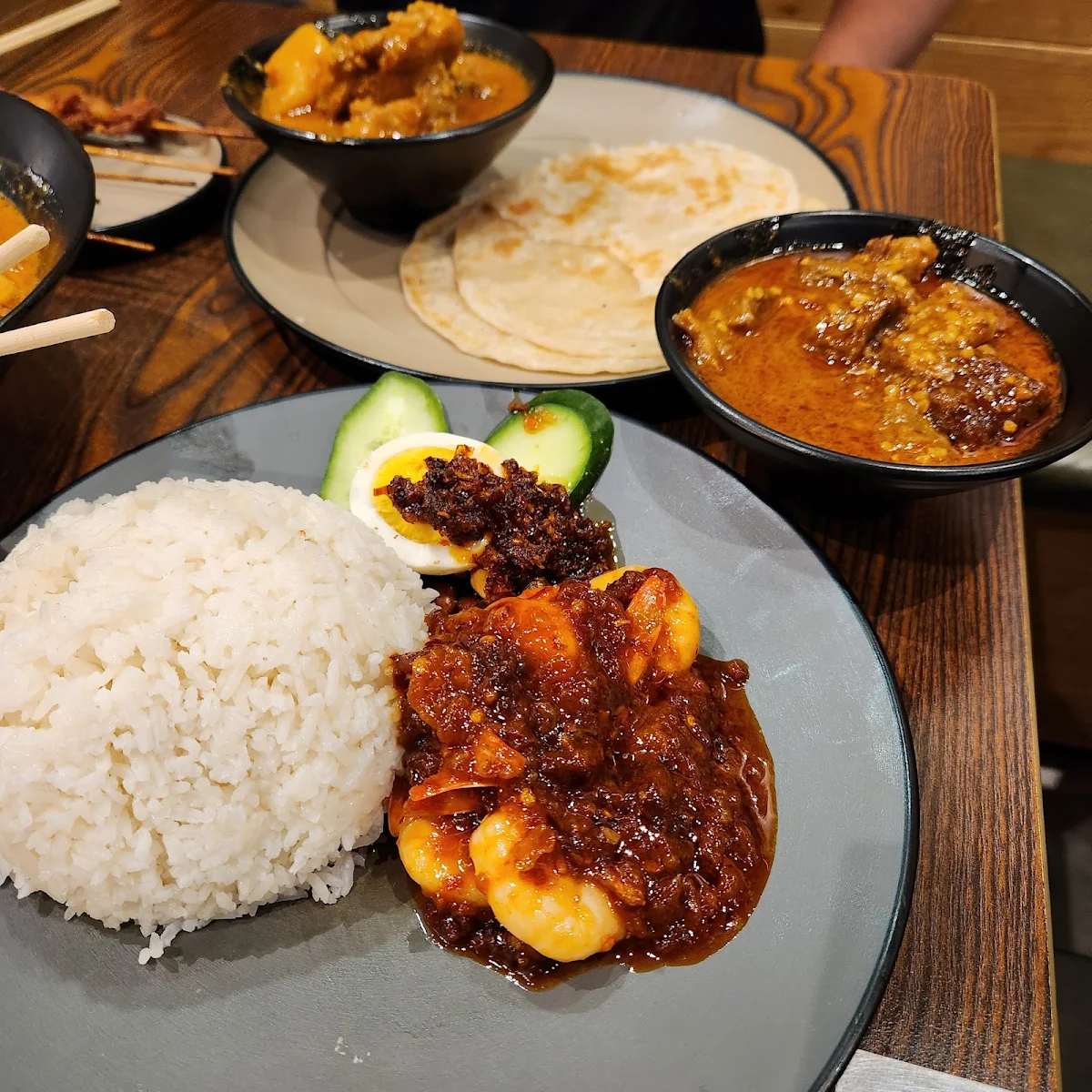 Nasi Lemak with Sambal Prawns and Rendang Beef, Rickshaw Food
