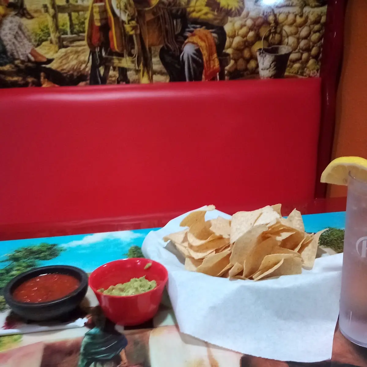 Guacamole Dip and Spicy Salsa and Chips