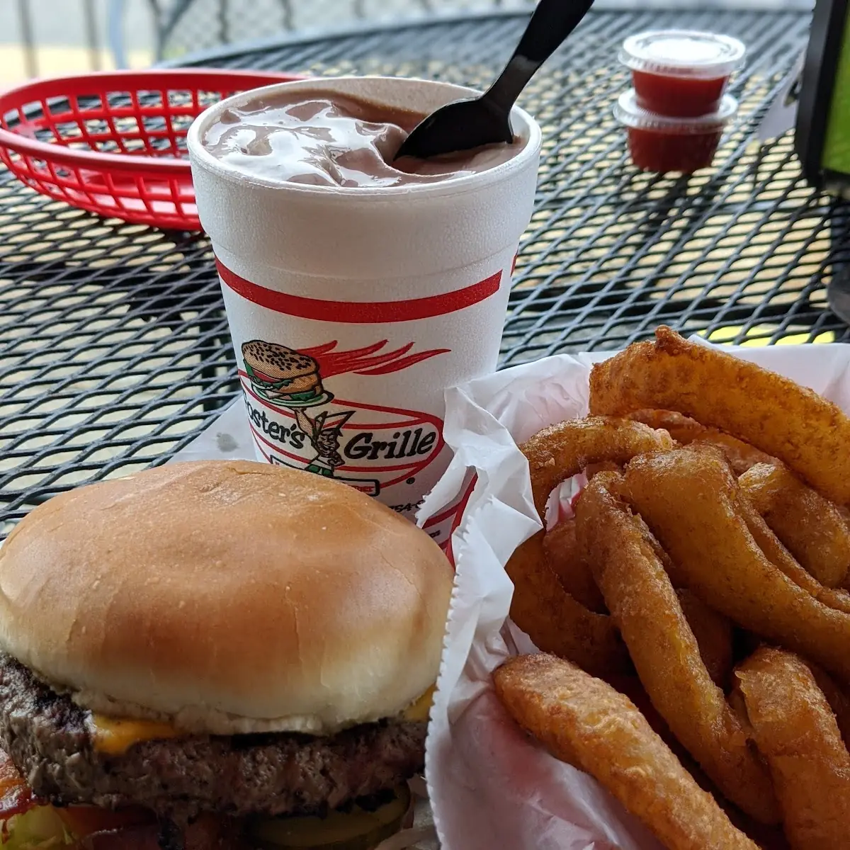 Burger and Onion Rings