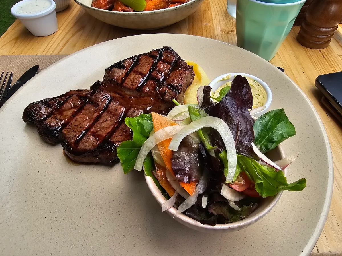 Steak and Mashed Potato, Moss on Wood