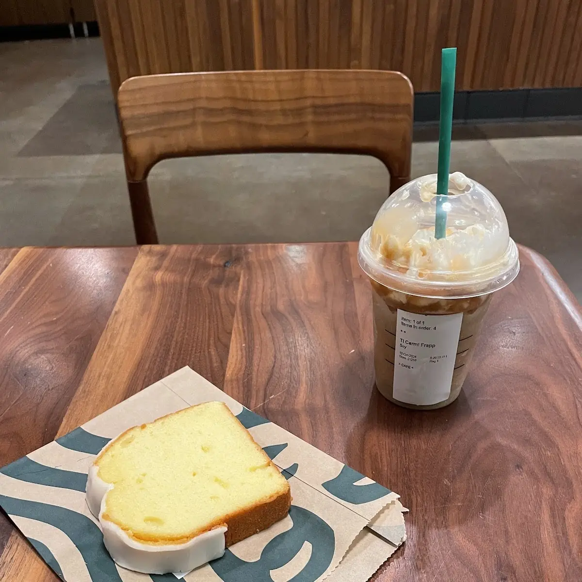 Iced Lemon Loaf and Caramel Frappe