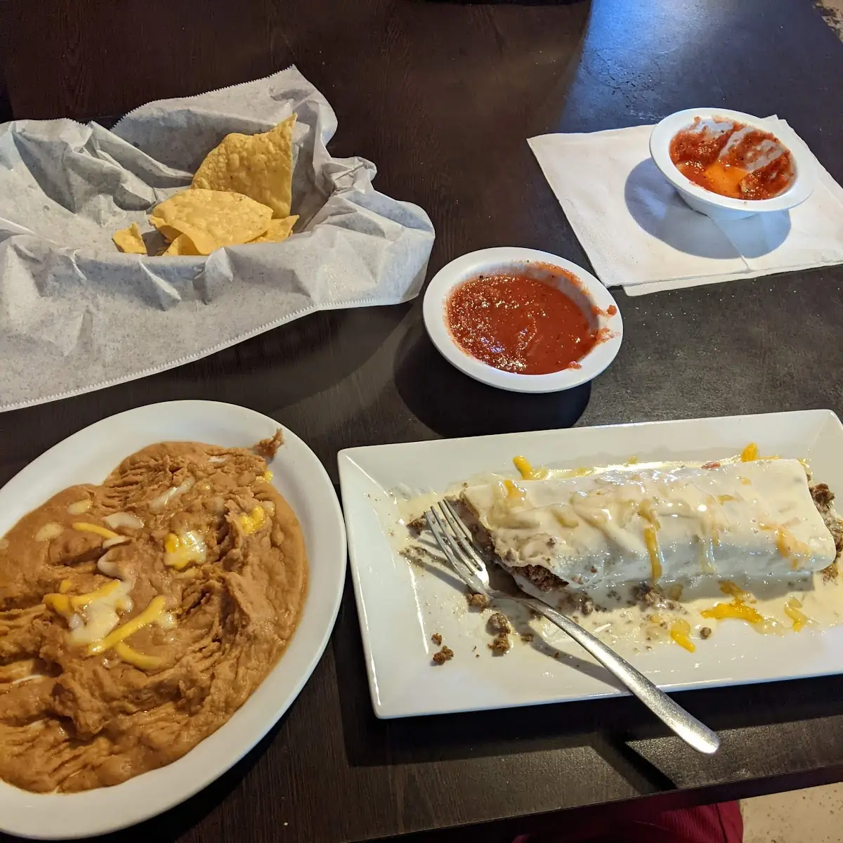 All Beef Burrito and Refried Beans