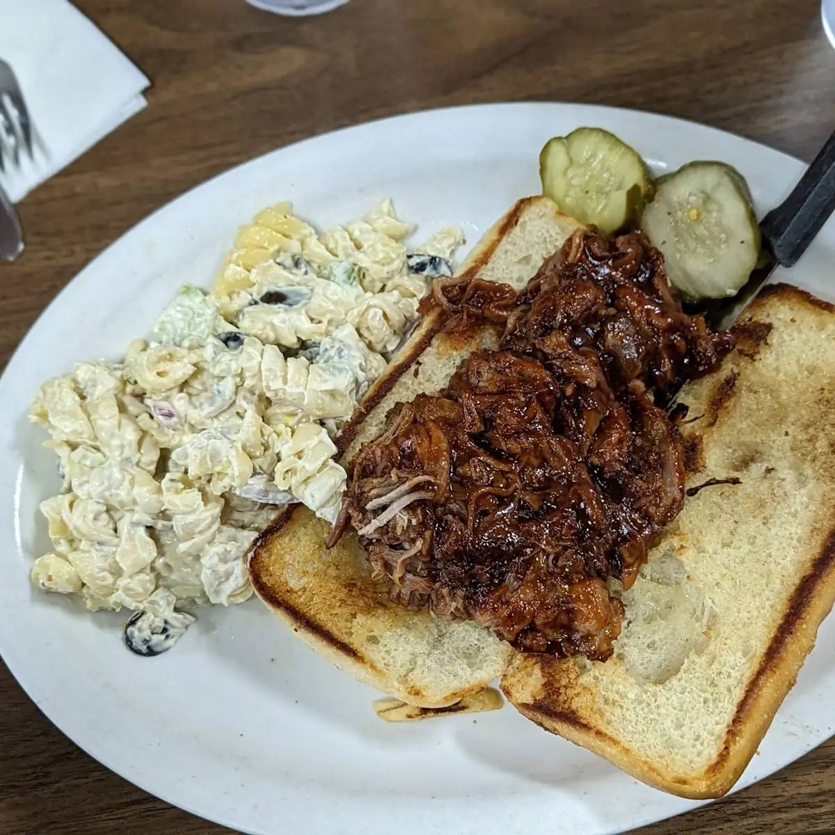 Pulled Pork Sandwich and Macaroni Salad