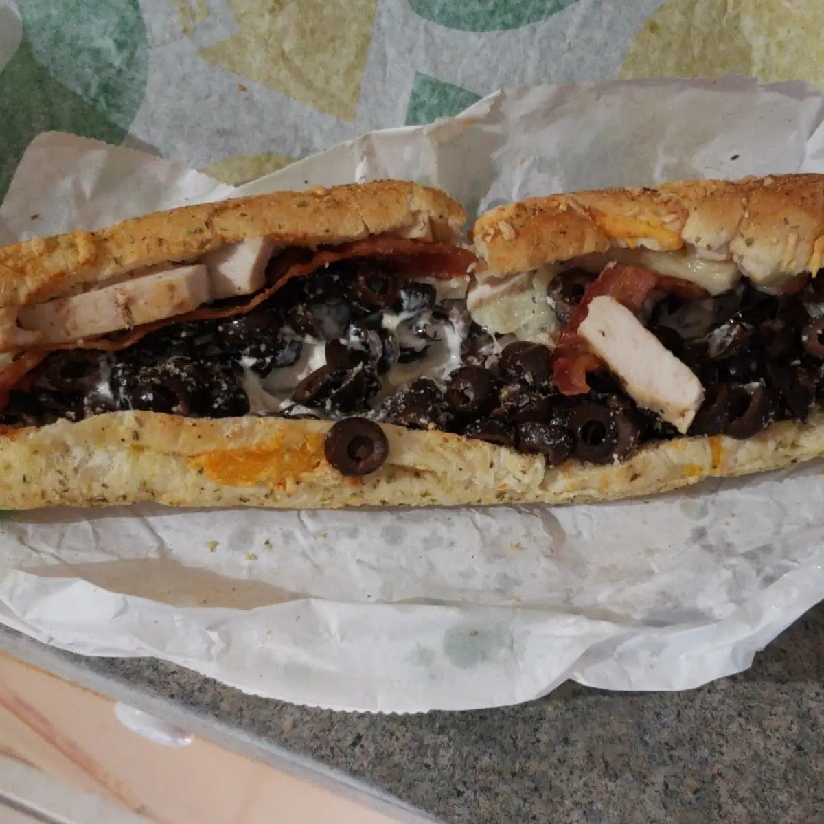 Chicken Club Sub with Mayo and Black Olives