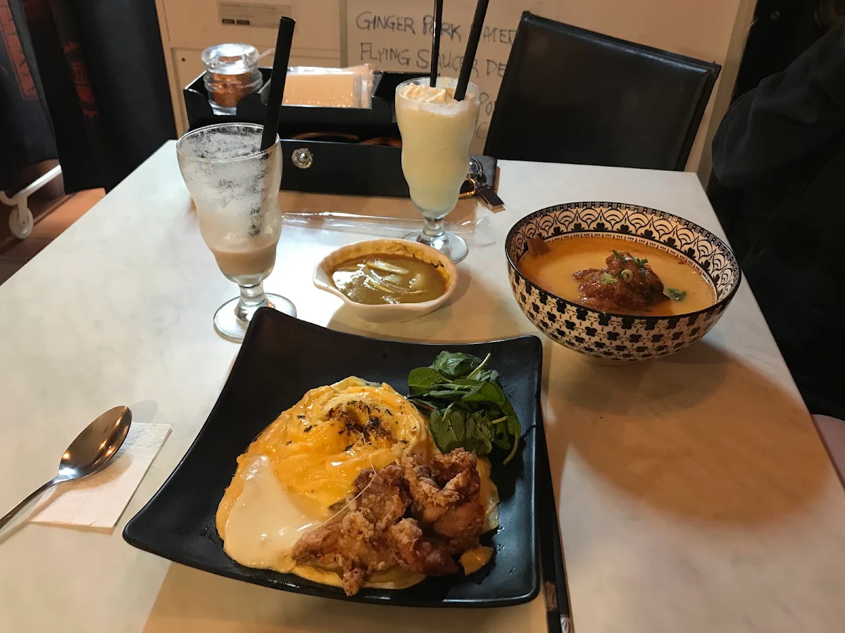 Omurice with Fried Chicken, Hokkai Ramen