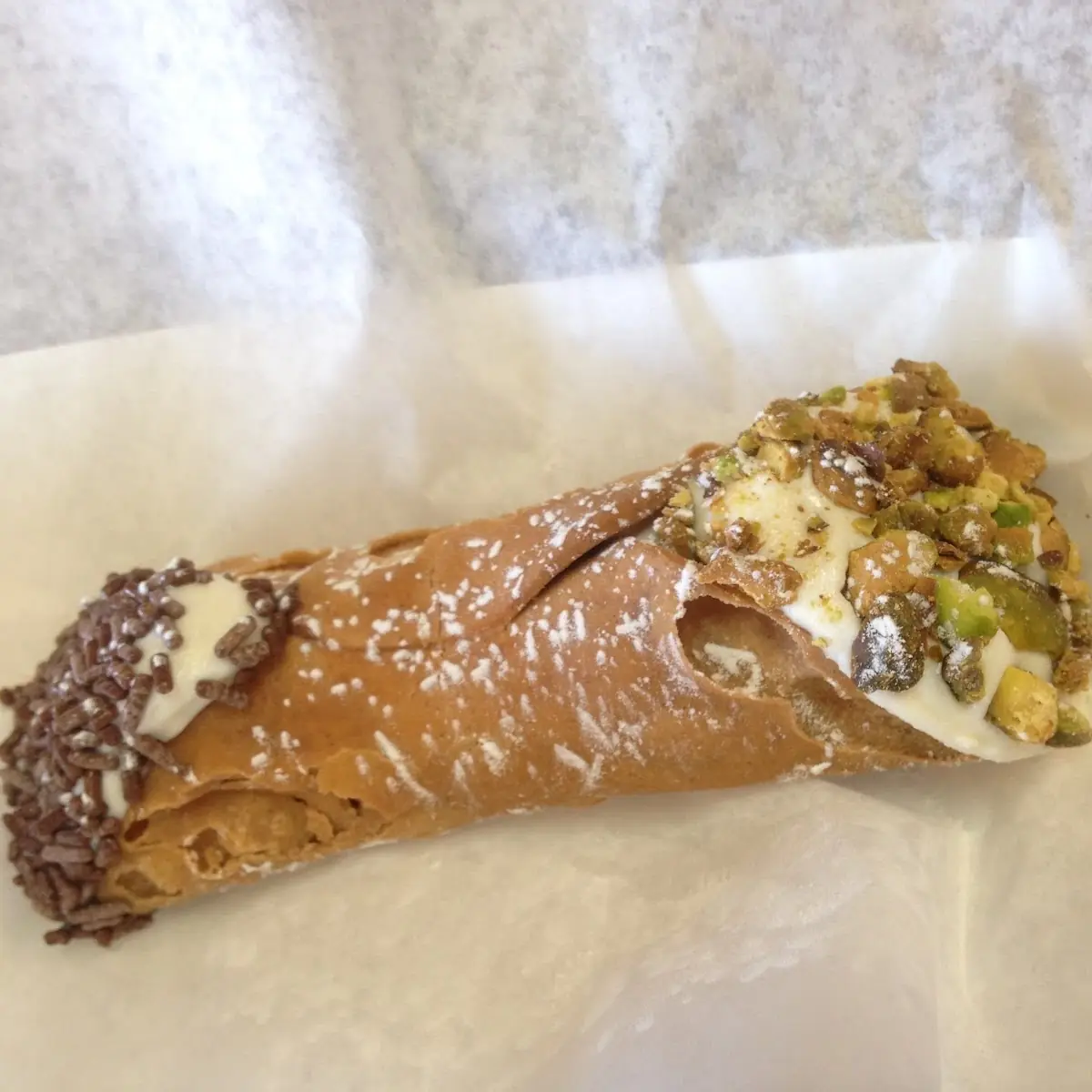 Cannoli with Pistachios and Chocolate Sprinkles