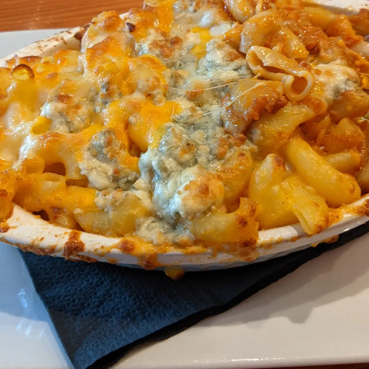 Chorizo Mac N Cheese with Blue Crunbles