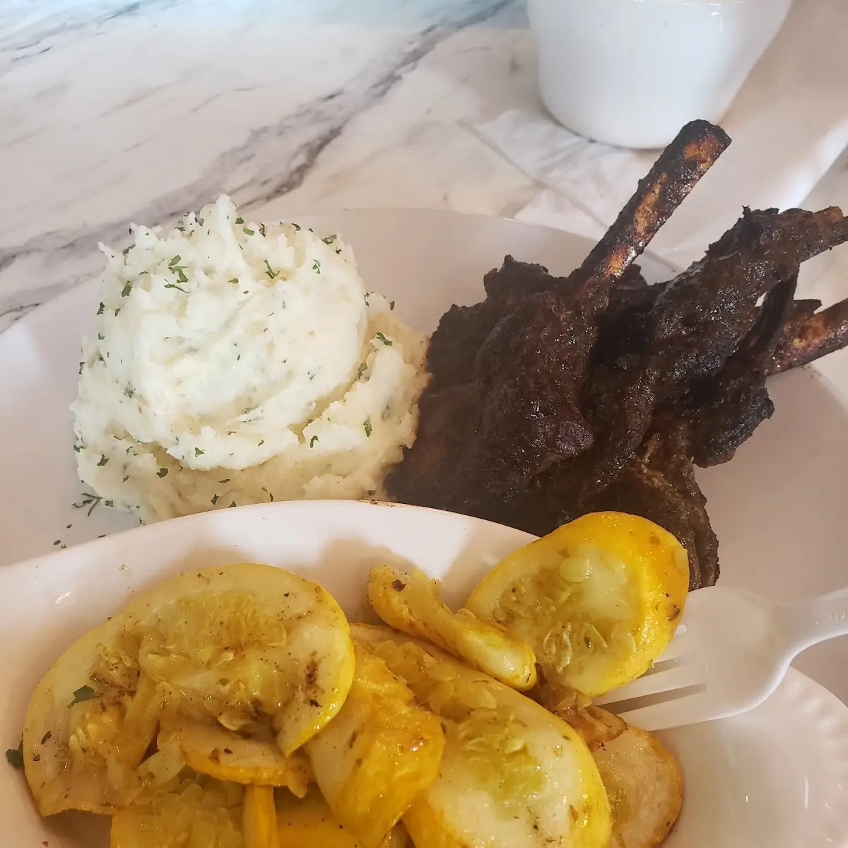 Lamb Chops Mashed Potatoes and Squash