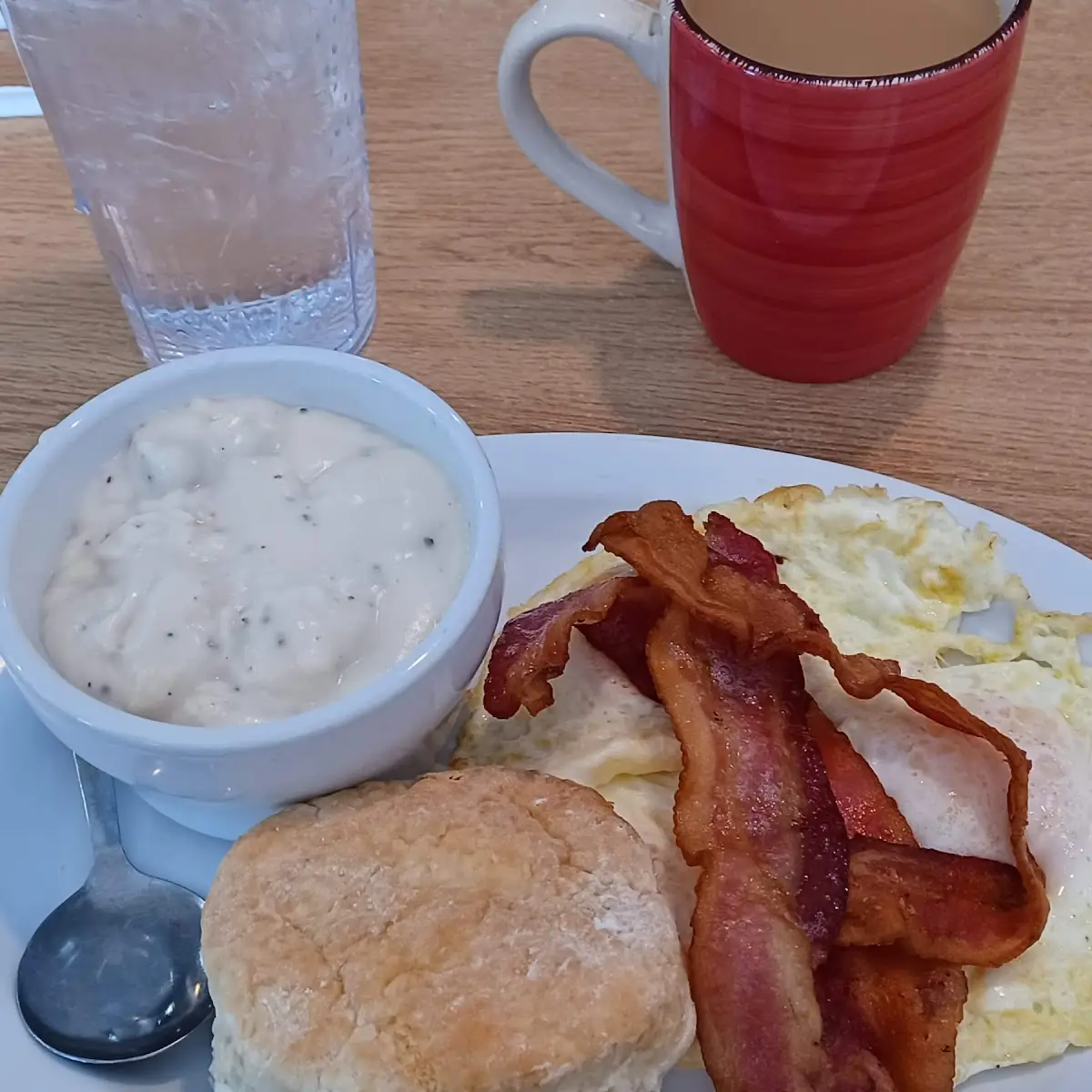 Biscuits and Sausage Gravy and Bacon with Egg