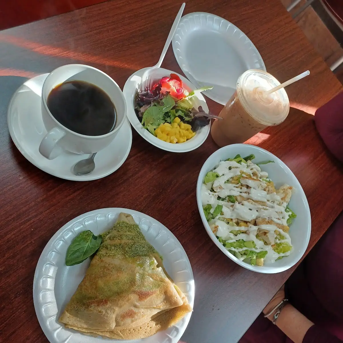 Chicken Pesto Crepes and Chicken Caesar Salad