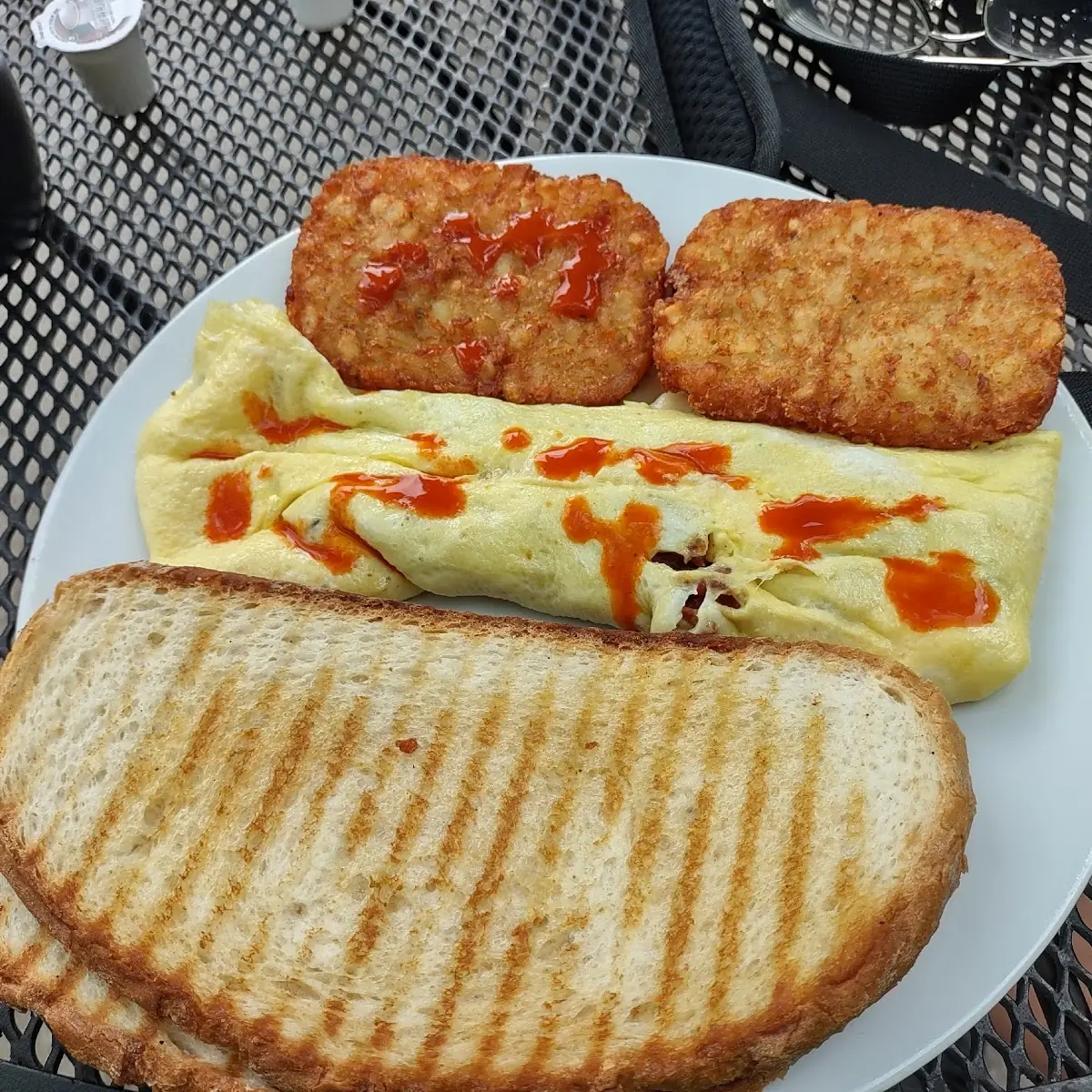 Veggie Omelet with Hash Brown Patties