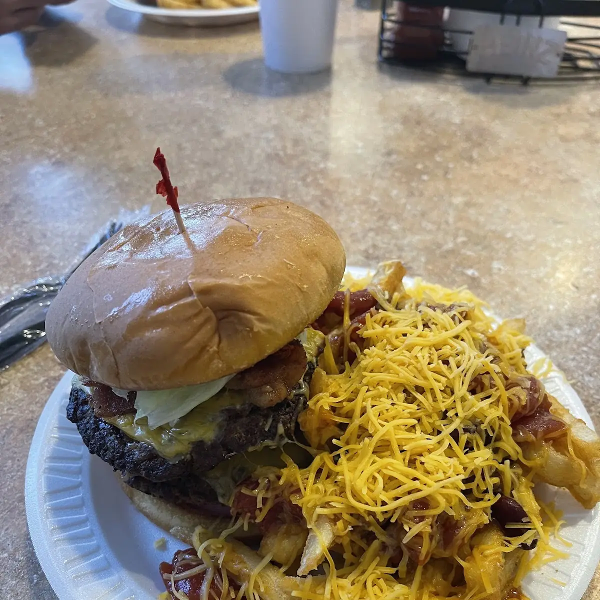 Burger and Chili Cheese Fries