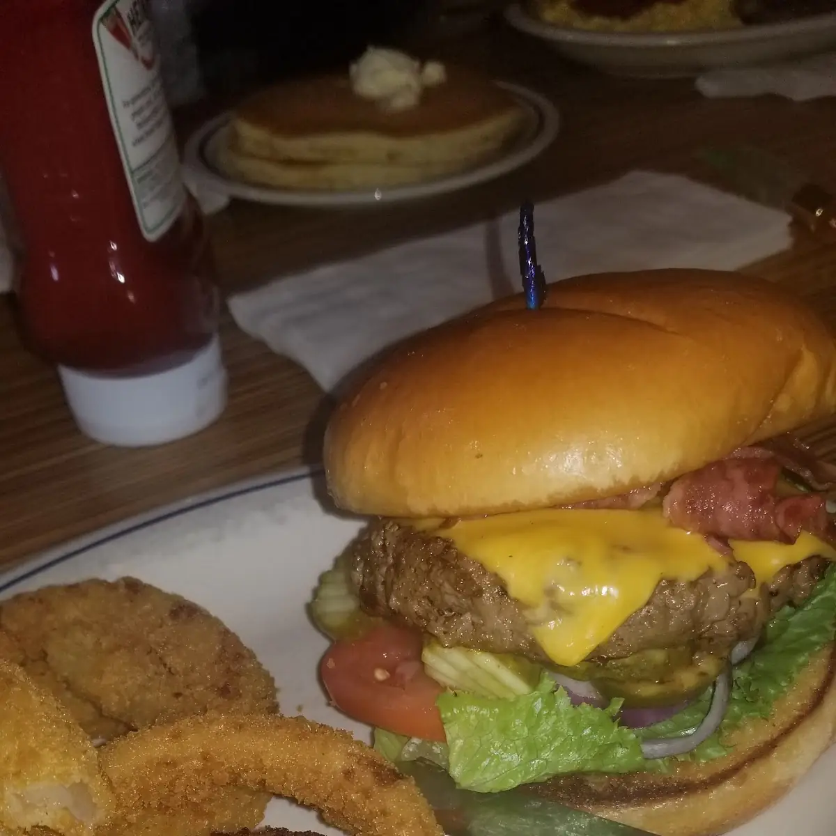 Burger with Onion Rings
