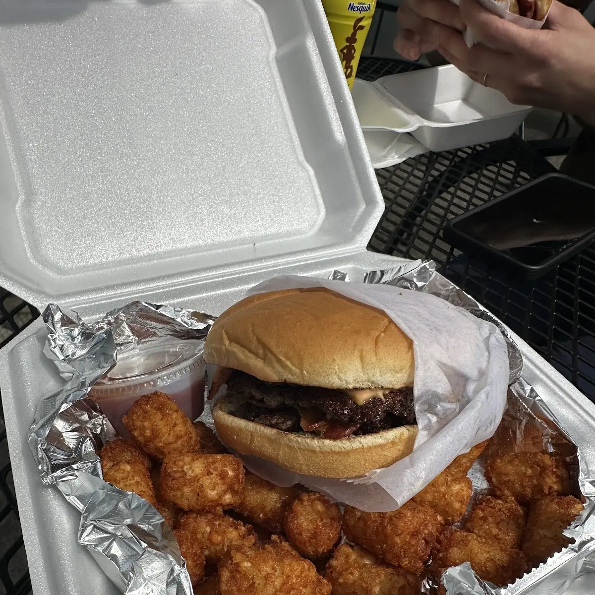 Double Cheeseburger and Tater Tots
