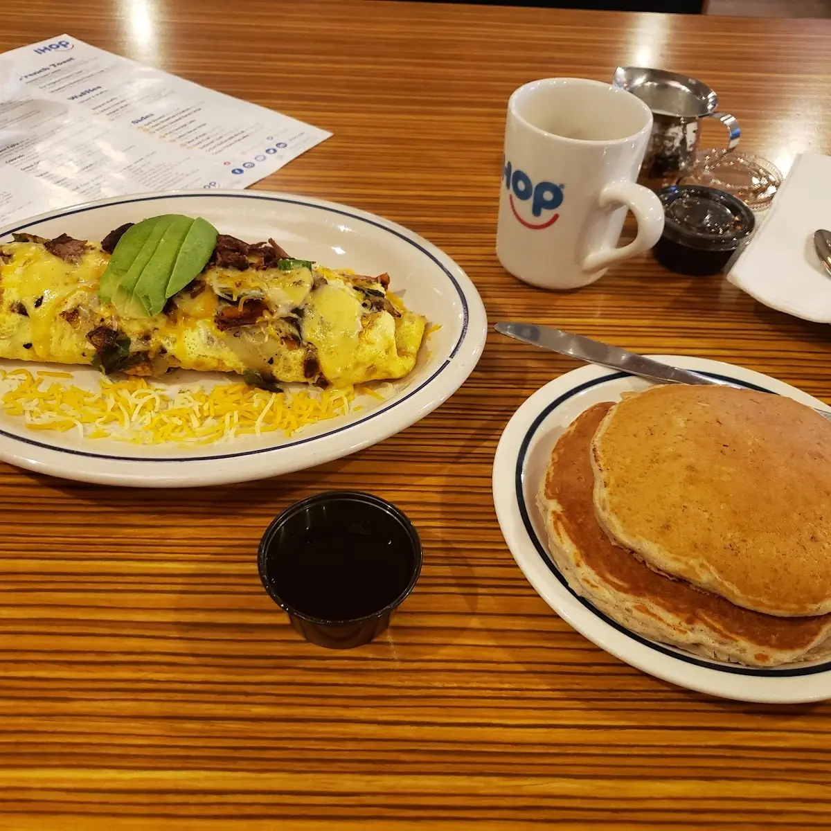 Spicy Poblano Omelette with Multi Grain Pancake Combo