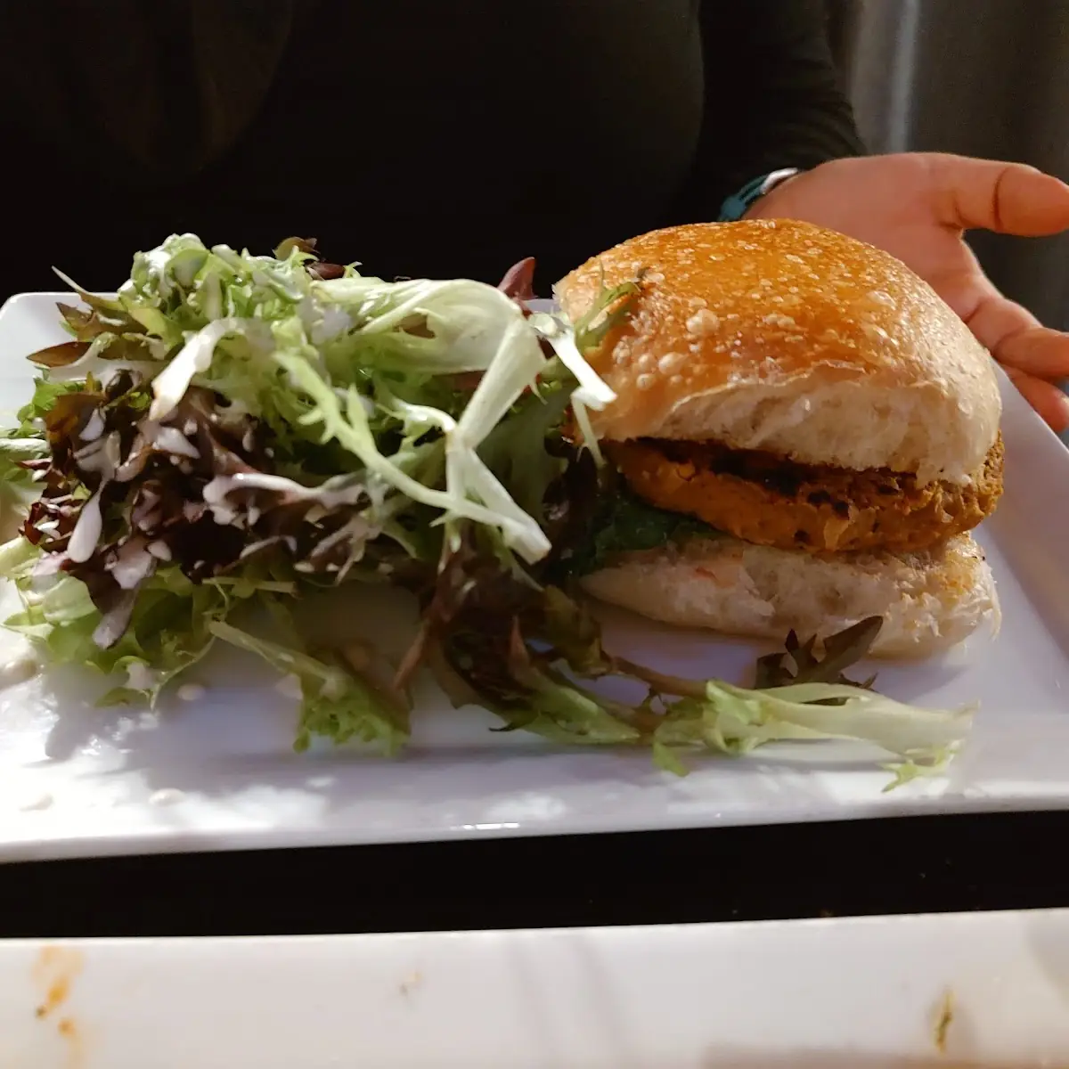 Chickpea Burger with Mixed Green Salad