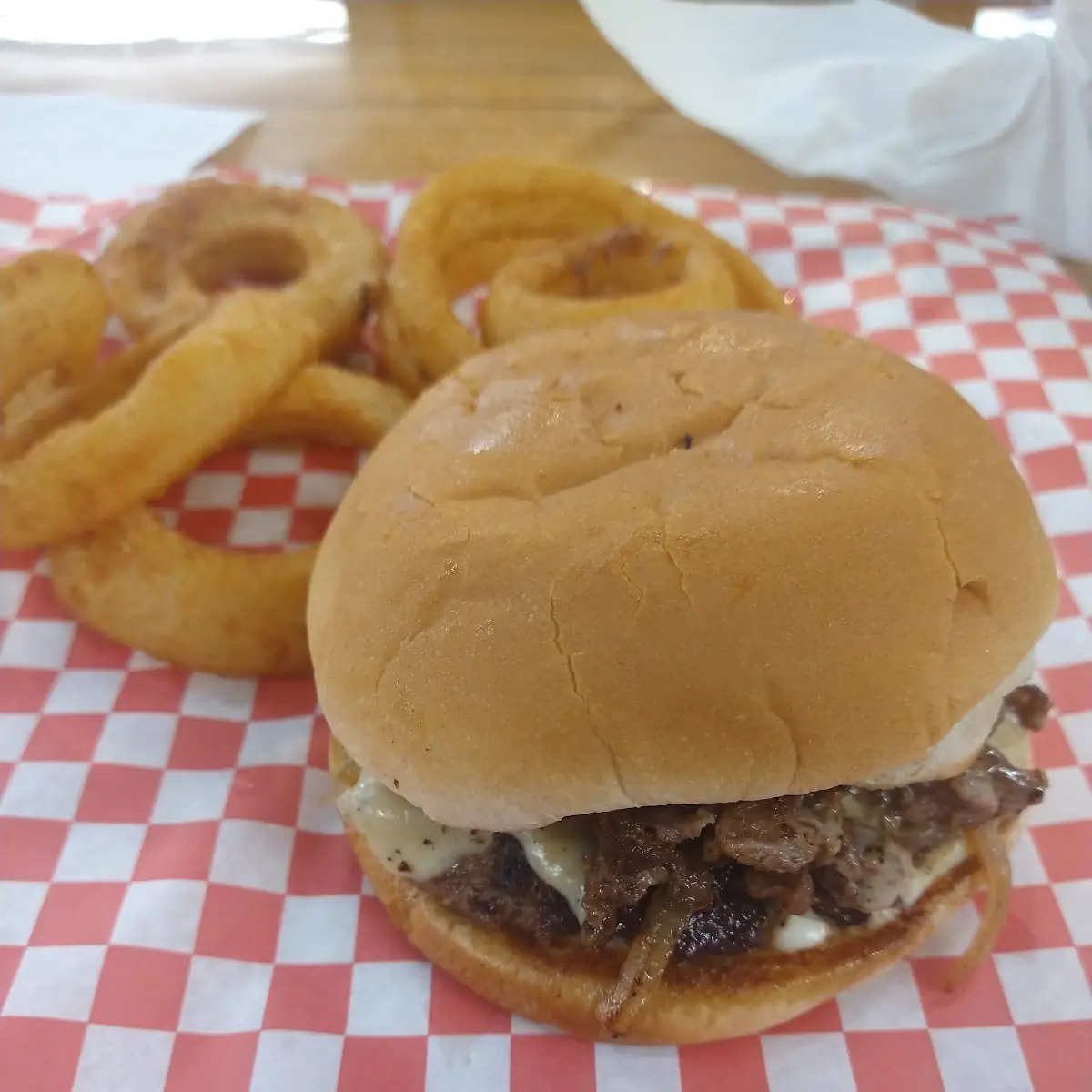 Grilled Hamburger with Sweet Potato Fries