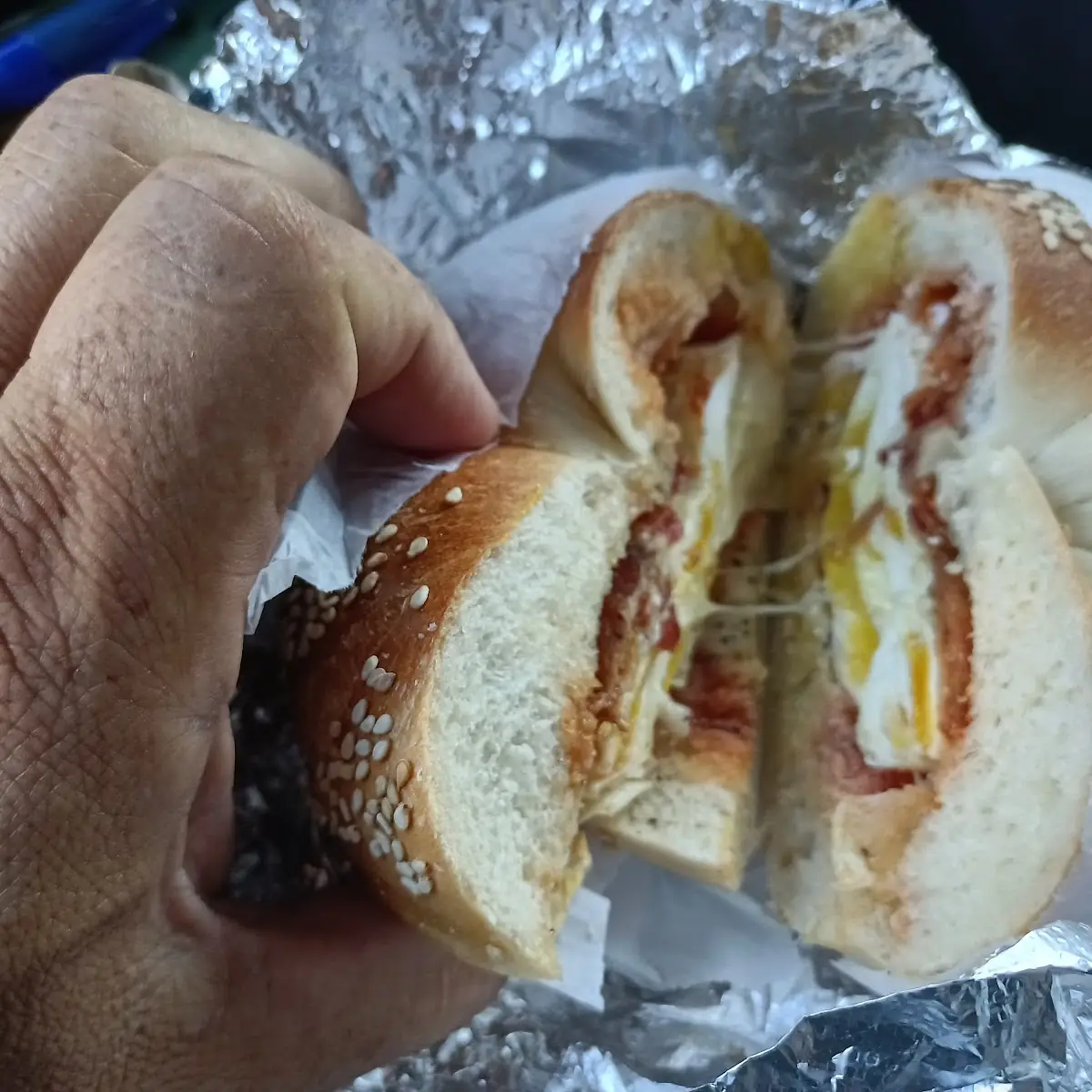 Bacon Egg N Cheese on a Sesame Bagel