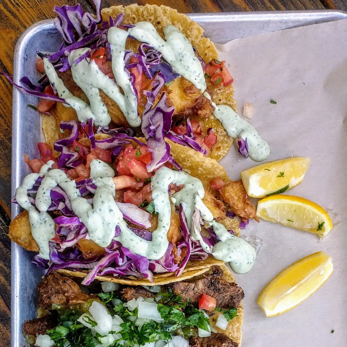 Fish and Steak Tacos with Light Craft Beer