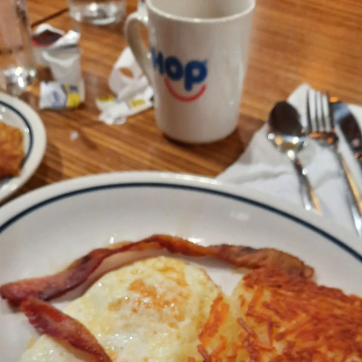 Pancake N Scrambled Eggs with Hash Brown and Eggs Benedict