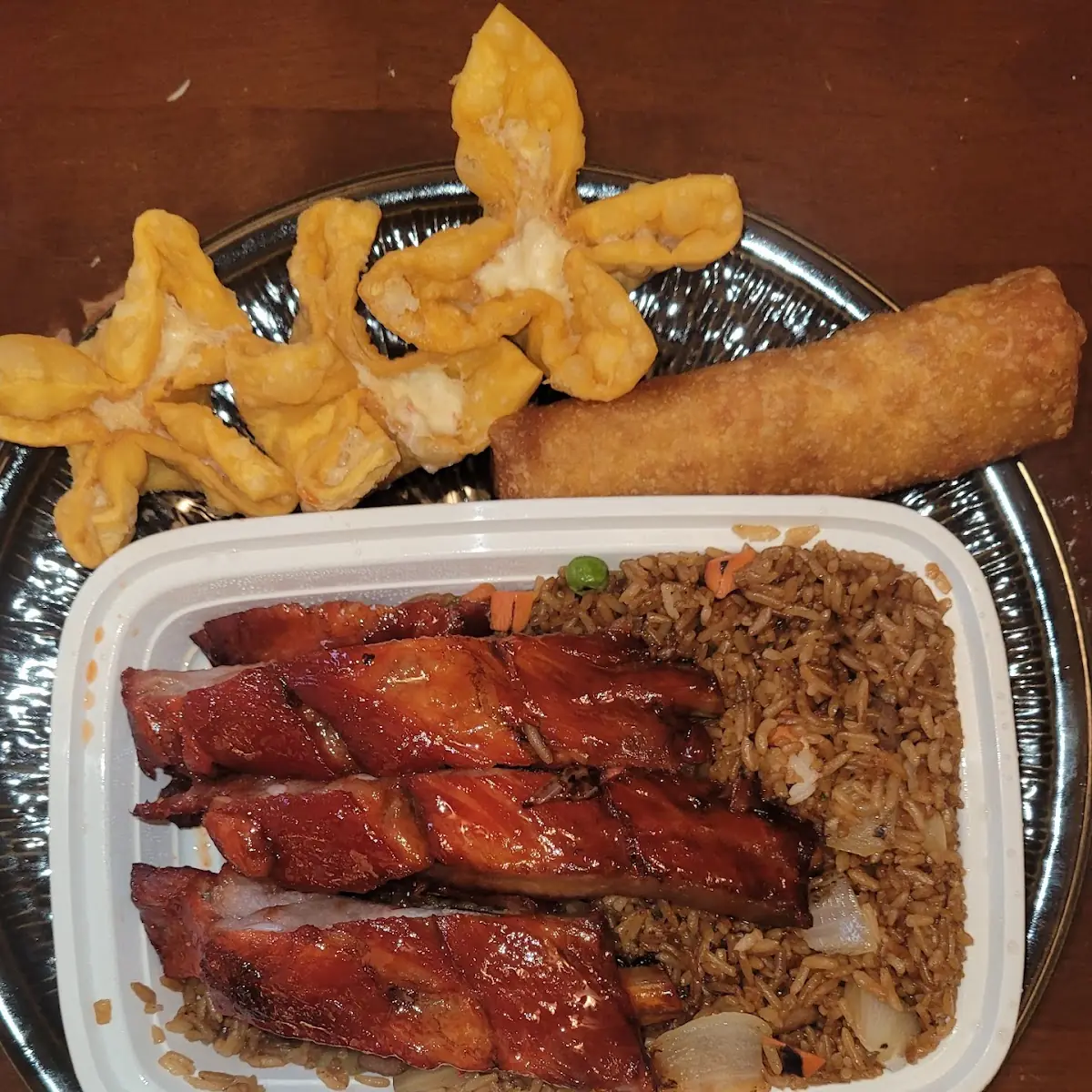 BBQ Spare Ribs Combo Fried Rice Egg Roll and Crab Rangoon