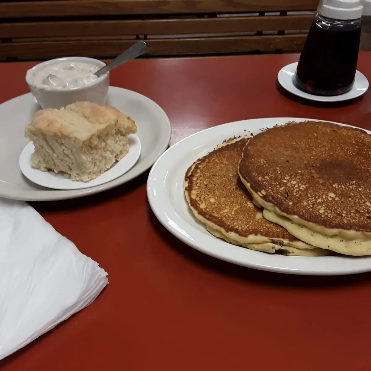 Blueberry Short Stack with Singal Biscuit and Sausage Gravy