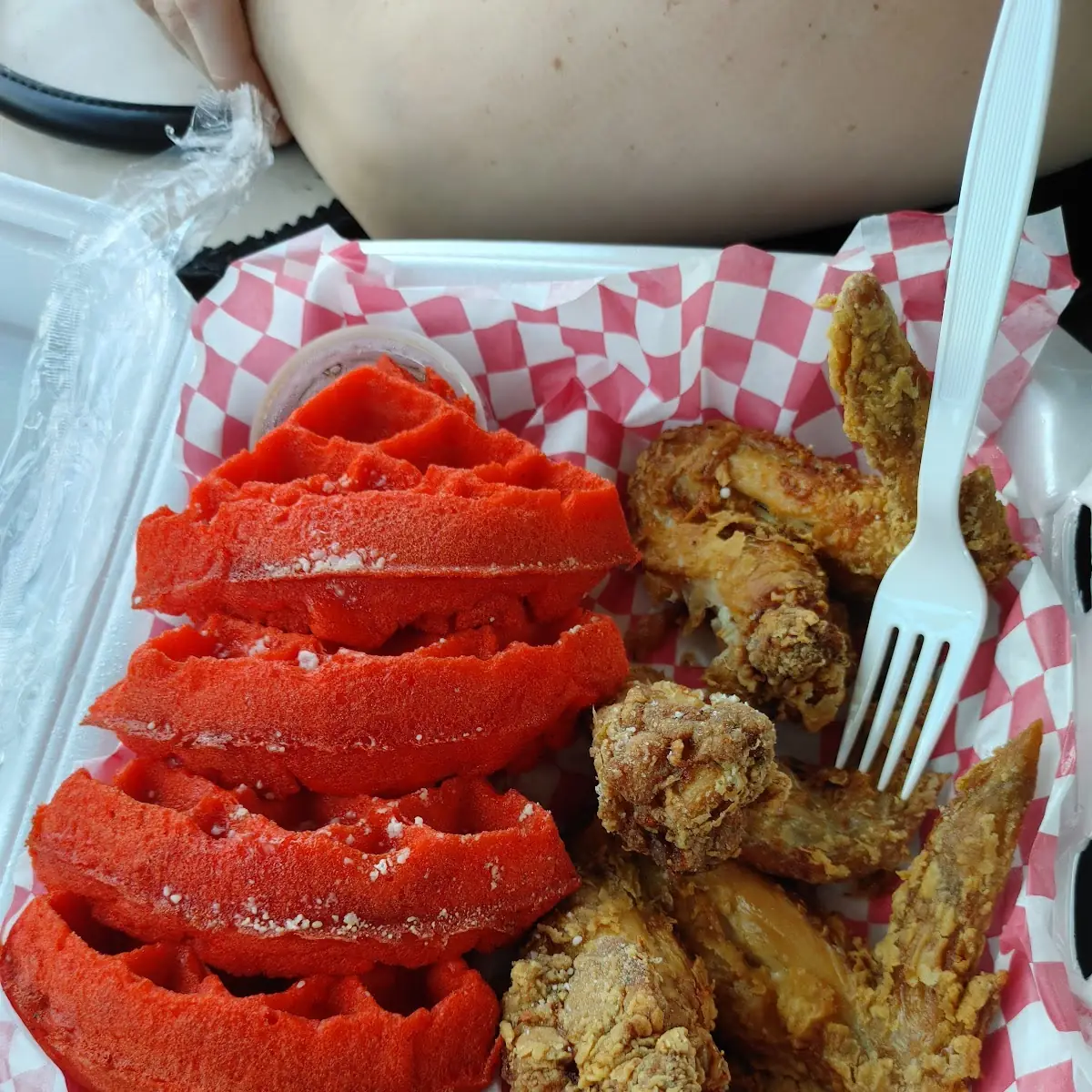 Chicken and Red Velvet Waffles