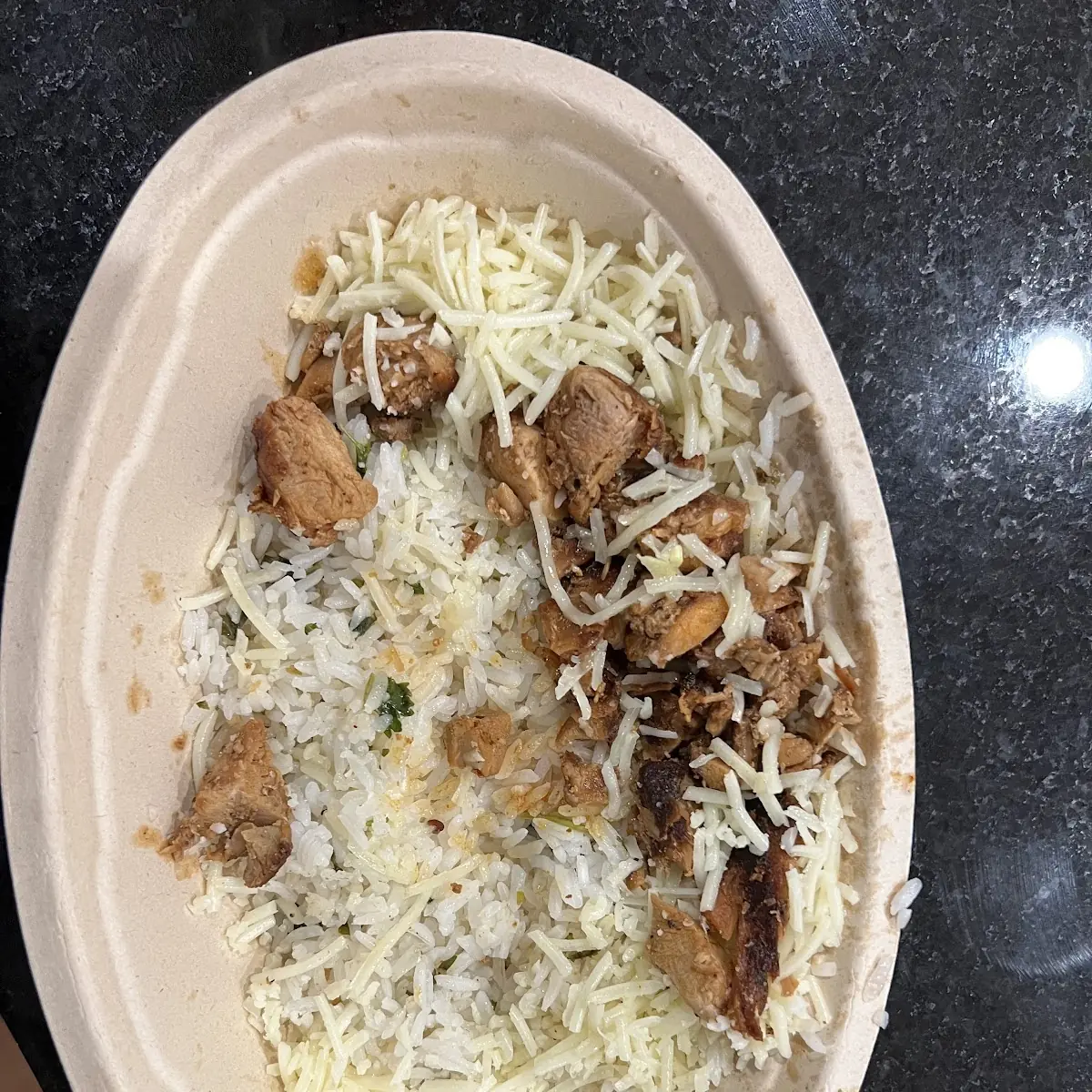 Chicken Extra White Rice and Cheese