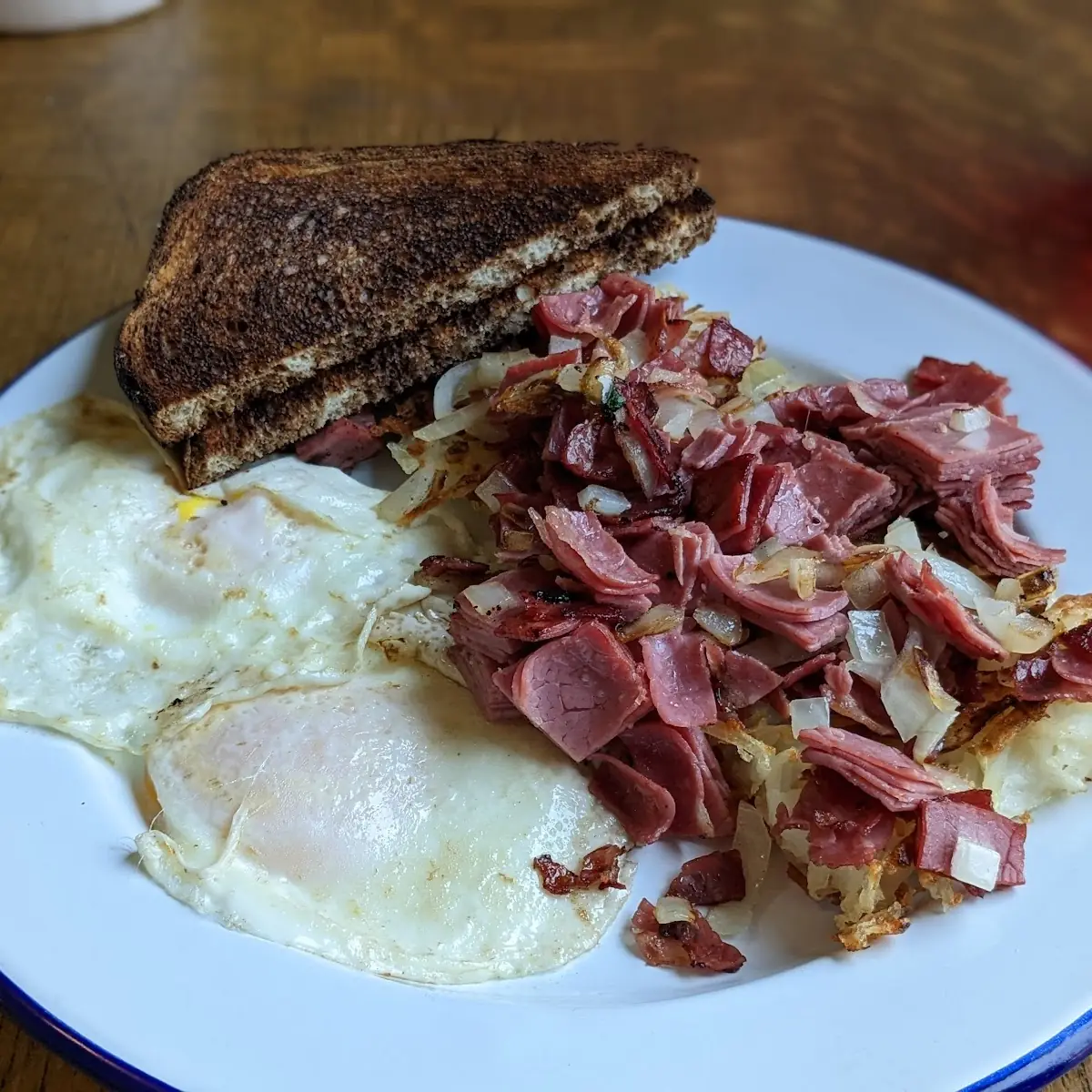 Traditional Corned Beef Hash Rye Toast