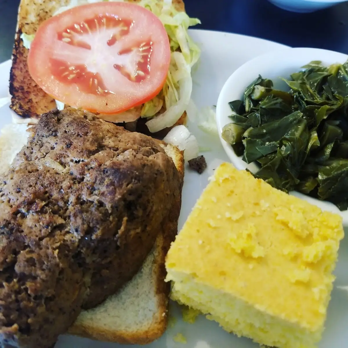 Meatloaf Corn Bread and Collard Greens