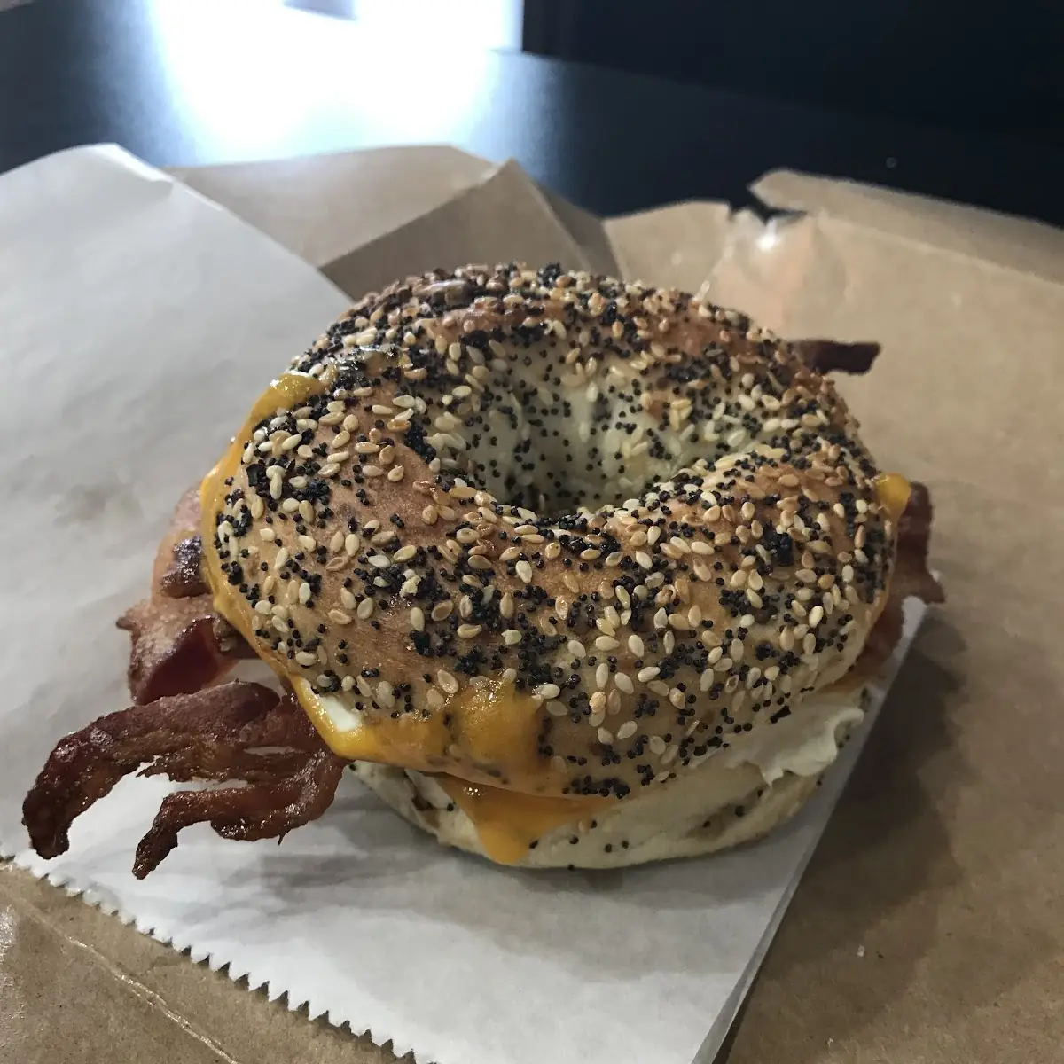 Bacon and Cream Cheese Everything Bagel Sandwich