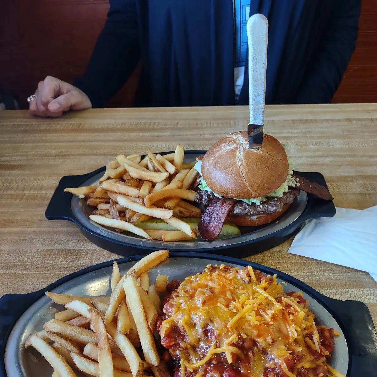 Chili Cheeseburger and Bacon Bleu Burger