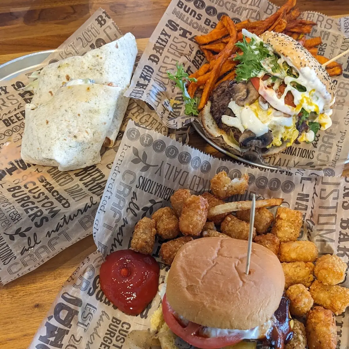 Bison Burger Stack'd Burger and Veggie Burger Wrap