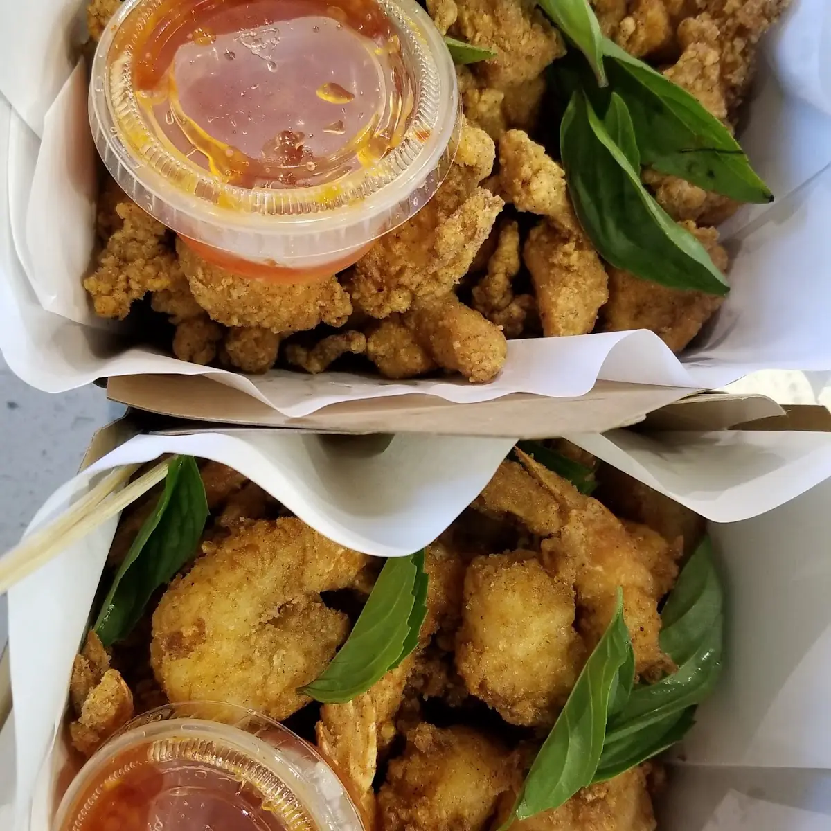 Karate Chicken Top Shrimp on Top Bottom