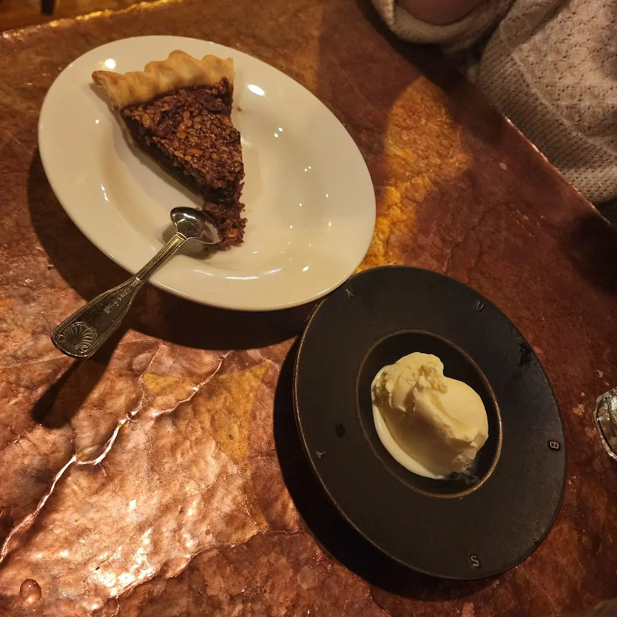 Bourbon Pecan Pie with Vanilla Ice Cream