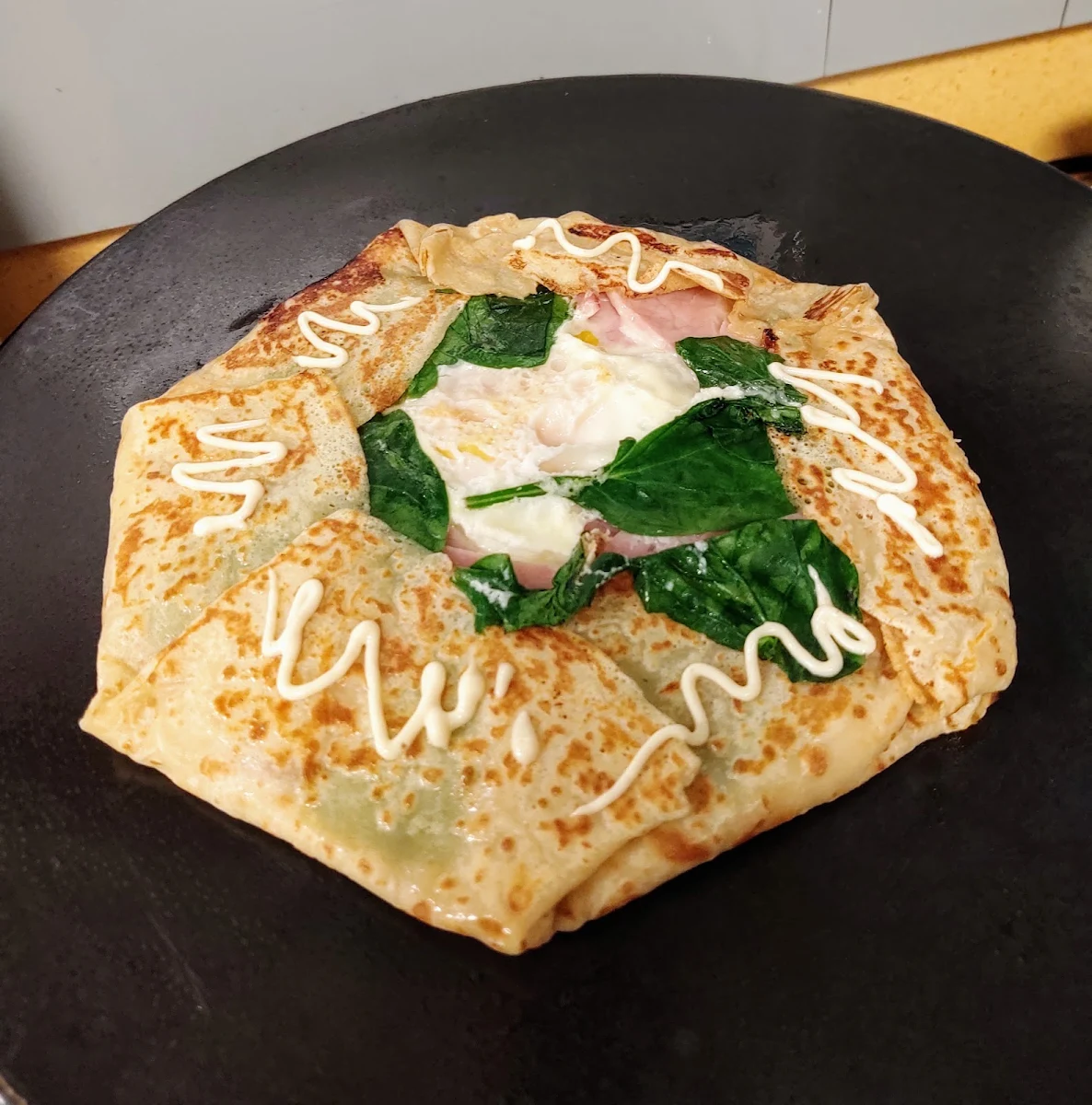Breakfast Crepe Ham Swiss and Egg