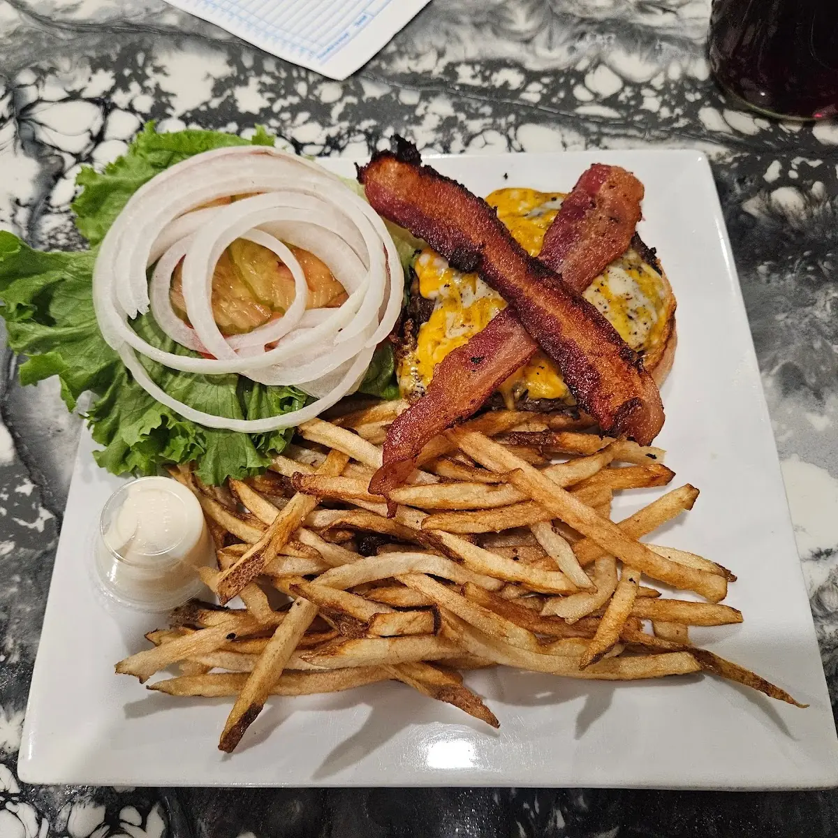 Bacon Cheese Burger and Fries
