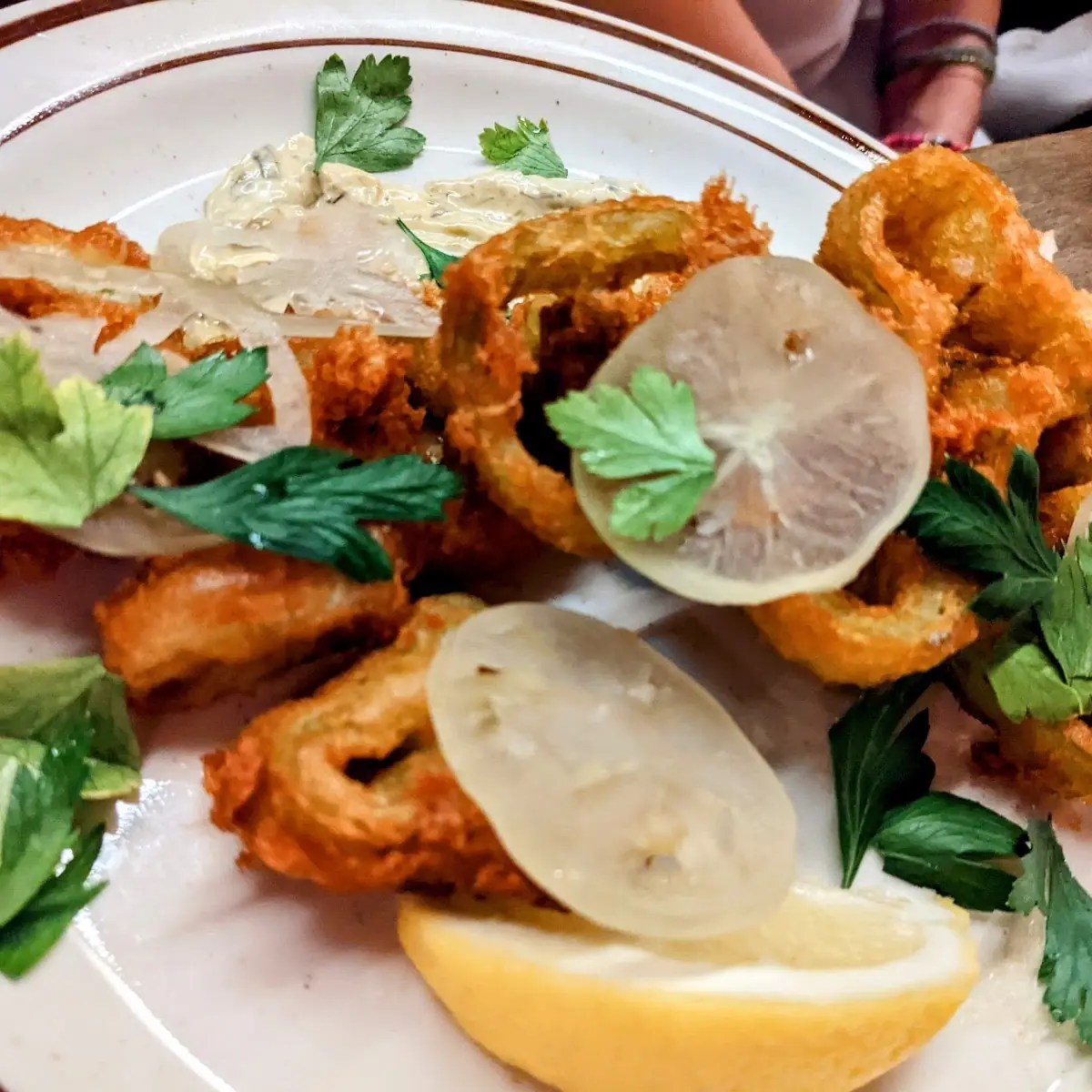 Breaded Green Chilies with Pickled Green Tomatoes