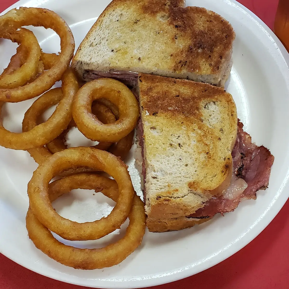 Ruben Sandwich with Onion Rings