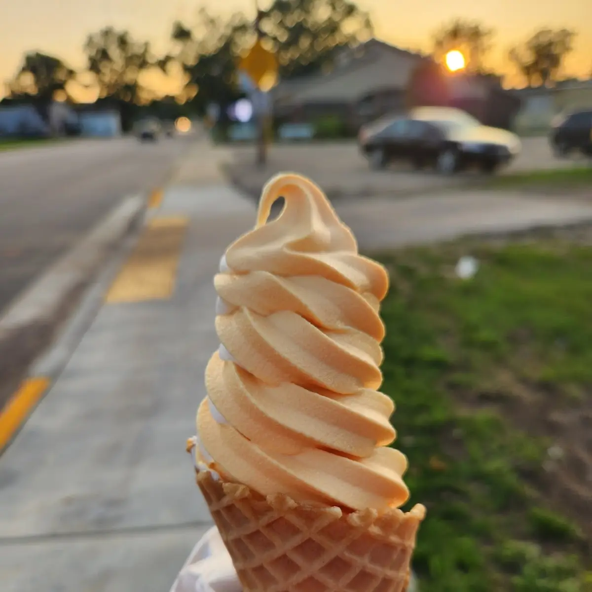 Peach & Vanilla Twist Waffle Cone