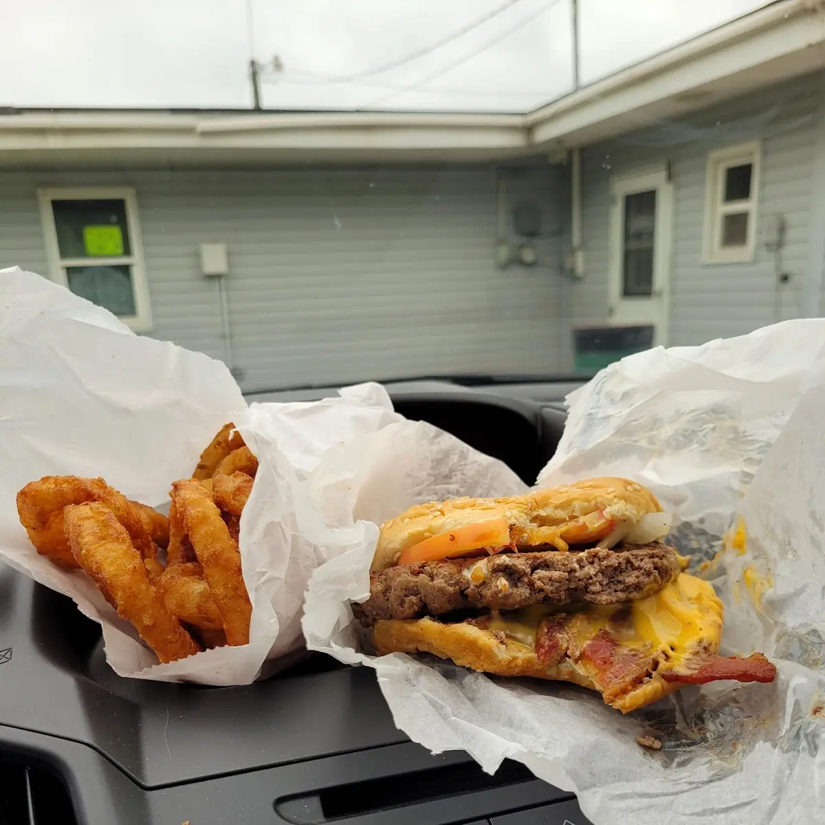 Double Cheeseburger and Onion Rings