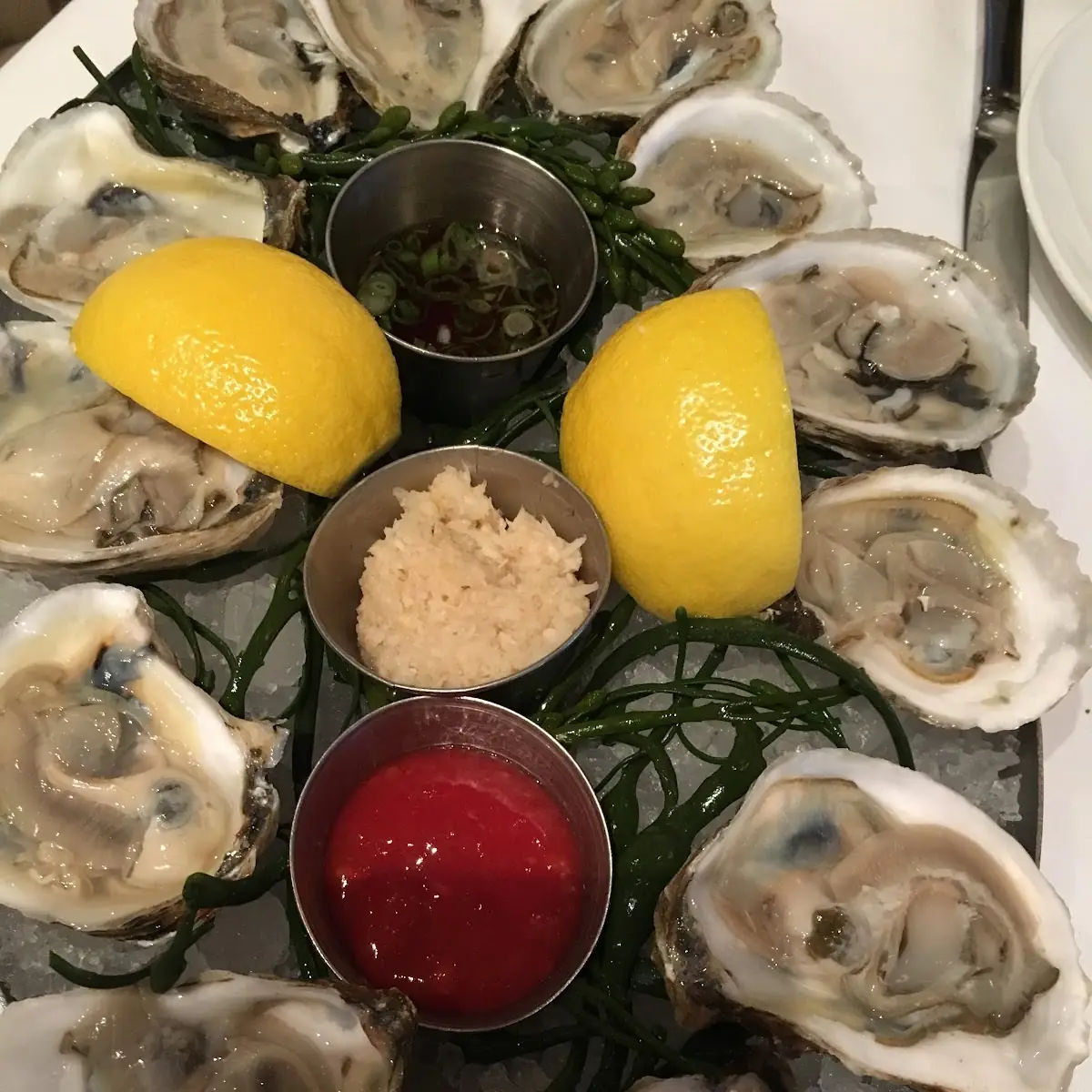Raw Oysters and Lemon Wedges