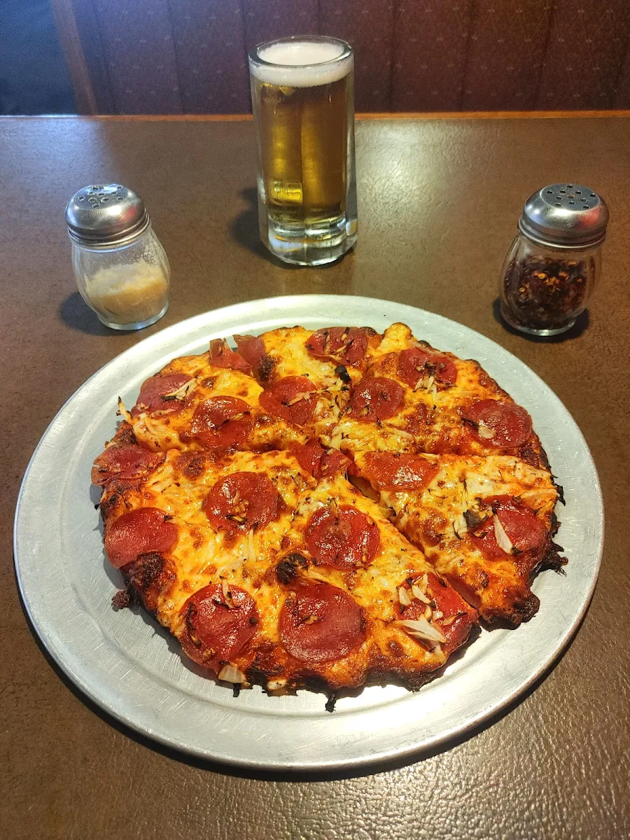 Small Perpperoni and Onion Pizza Extra Crispy Thin Crust