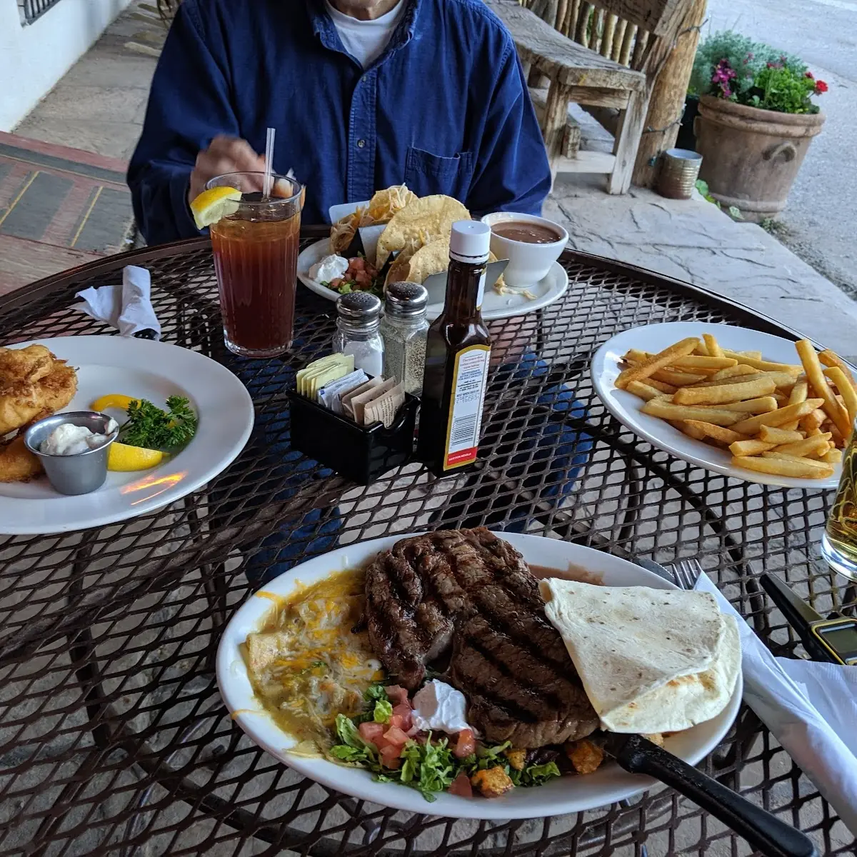 Steak with Fried Shrimp